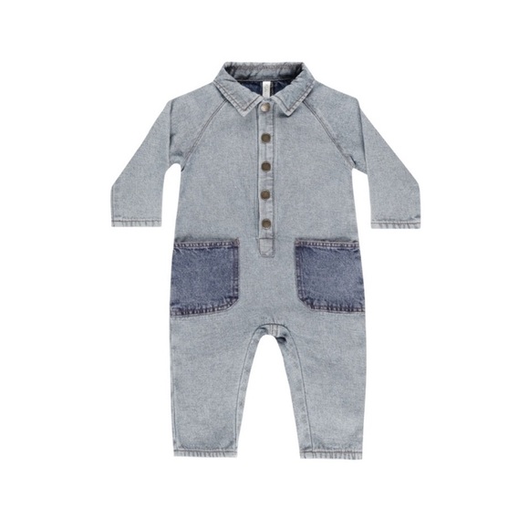 Collared Baby Jumpsuit || Light Washed Denim by Rylee + Cru - Picture 1 of 3